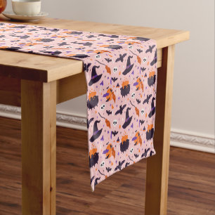 Cute Purple & Pink Halloween Pattern Short Table Runner