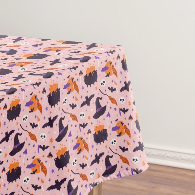Cute Purple & Pink Halloween Pattern Tablecloth (In Situ)