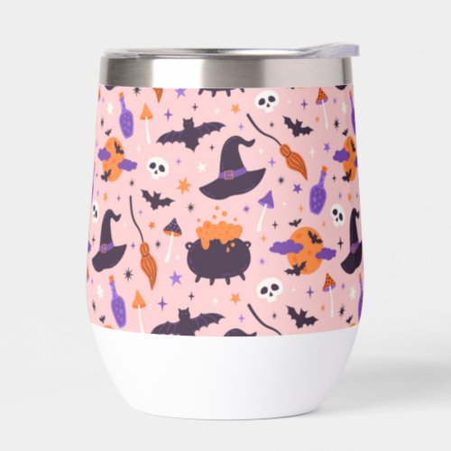 Cute Purple  Pink Halloween Pattern Thermal Wine Tumbler