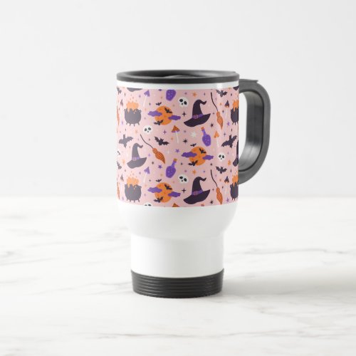 Cute Purple  Pink Halloween Pattern Travel Mug