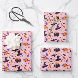 Cute Purple & Pink Halloween Pattern Wrapping Paper Sheets
