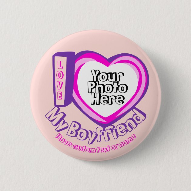 Cute Purple Pink Heart I love My Boyfriend Button