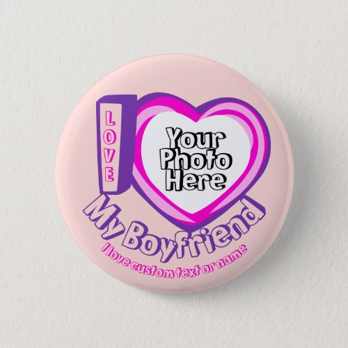 Cute Purple Pink Heart I love My Boyfriend Button