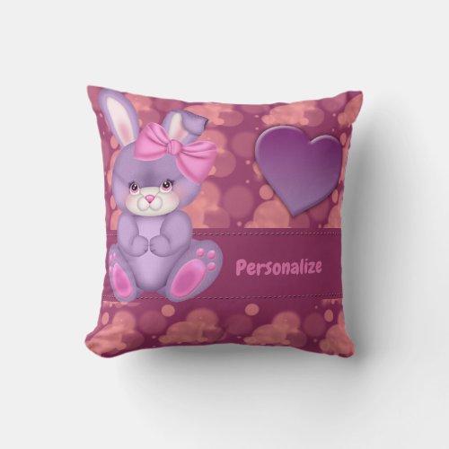 Cute Purple  Pink Rabbit Bow  Heart Personalize Throw Pillow