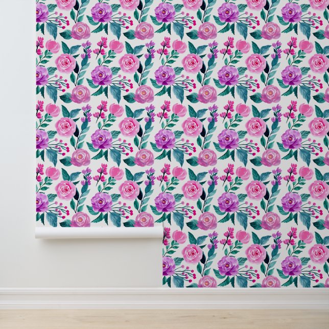 Cute purple pink rose tiled pattern wallpaper  (Application)