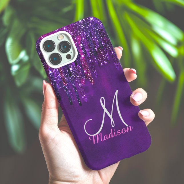 Cute Purple pink Unicorn Glitter Drips monogram Case-Mate iPhone Case (Creator Uploaded)