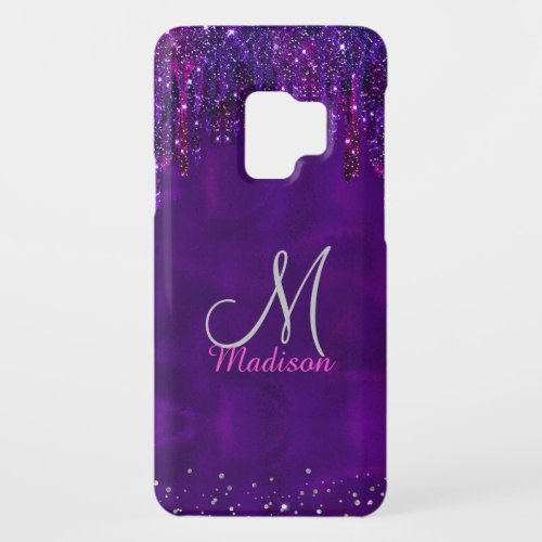 Cute Purple pink Unicorn Glitter Drips monogram Case_Mate Samsung Galaxy S9 Case