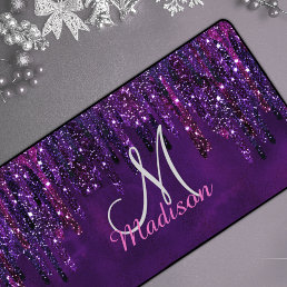 Cute Purple pink Unicorn Glitter Drips monogram Desk Mat