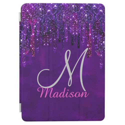 Cute Purple pink Unicorn Glitter Drips monogram iPad Air Cover