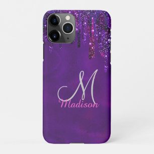 Cute Purple pink Unicorn Glitter Drips monogram iPhone 11Pro Case