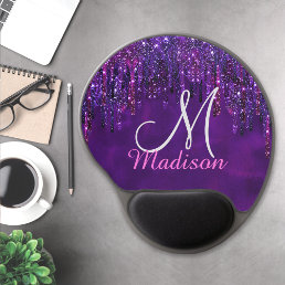 Cute Purple pink Unicorn Glitter Drips monogram Mo Gel Mouse Pad