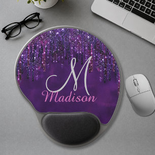 Cute Purple pink Unicorn Glitter Drips monogram Mo Gel Mouse Pad