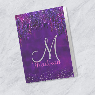 Cute Purple pink Unicorn Glitter Drips monogram Pocket Folder