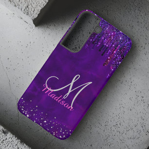 Cute Purple pink Unicorn Glitter Drips monogram Samsung Galaxy S22 Case