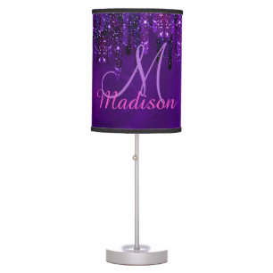 Cute Purple pink Unicorn Glitter Drips monogram Table Lamp