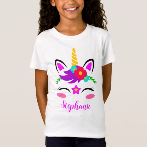 Cute Purple Pink Unicorn Red Flower T_Shirt