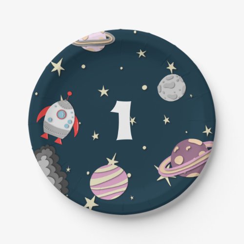 Cute Purple Planets Girl First Birthday Galaxy Paper Plates