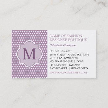 Cute Purple Polka Dot With Girly Monogram Boutique Business Card by GirlyBusinessCards at Zazzle