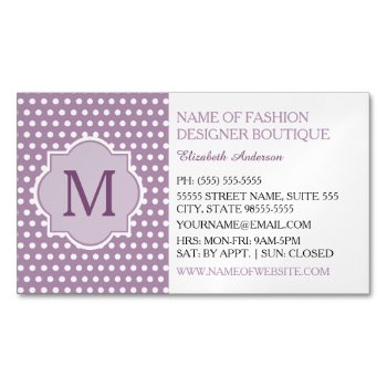 Cute Purple Polka Dot With Girly Monogram Boutique Magnetic Business Card by GirlyBusinessCards at Zazzle