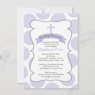 Cute Purple Polka Dots Cross Communion Invitation