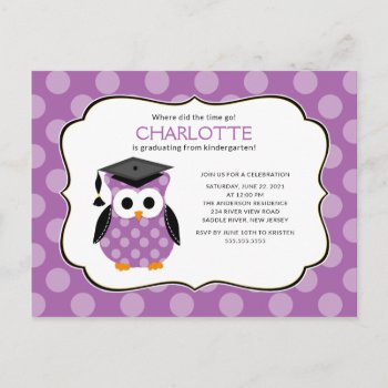 Cute Purple Polka Dots Grad Owl Girl Graduation In Postcard by celebrategraduations at Zazzle