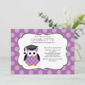 Cute Purple Polka dots Grad Owl Girl Graduation Invitation (Standing Front)