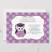 Cute Purple Polka dots Grad Owl Girl Graduation Invitation (Front)