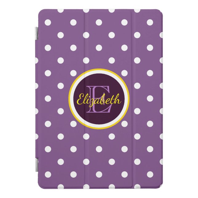 Cute Purple Polka Dots With Name Monogram iPad Pro Cover (Front)