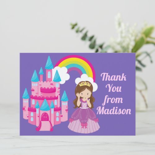 Cute Purple Princess Castle Birthday Girl Thank You Card