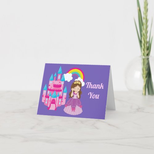 Cute Purple Princess Castle Birthday Thank You Card