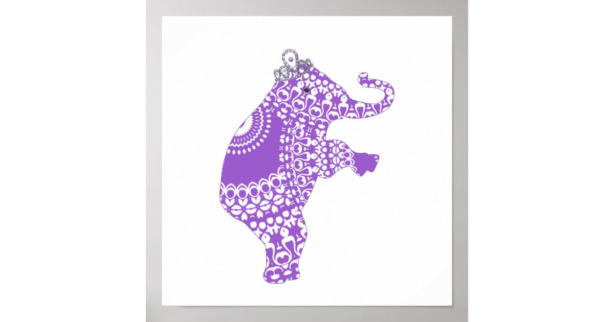 Cute Purple Princess Elephant Baby Nursery Print | Zazzle