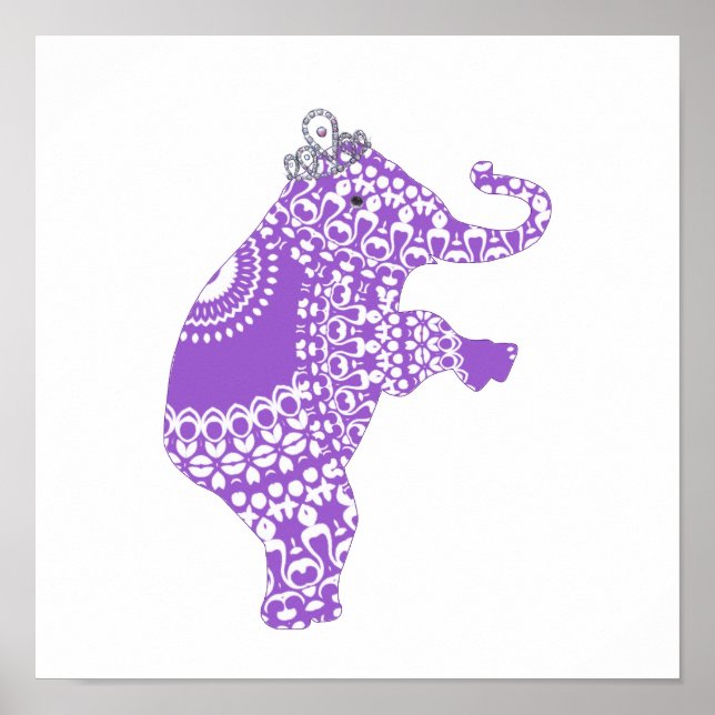 Cute Purple Princess Elephant Baby Nursery Print (Front)