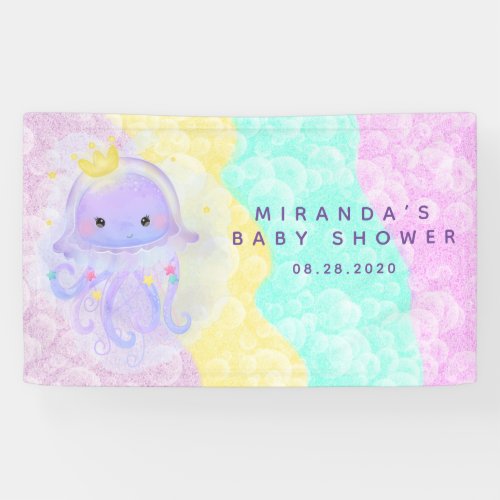 Cute Purple Princess Jellyfish Girl Baby Shower Banner