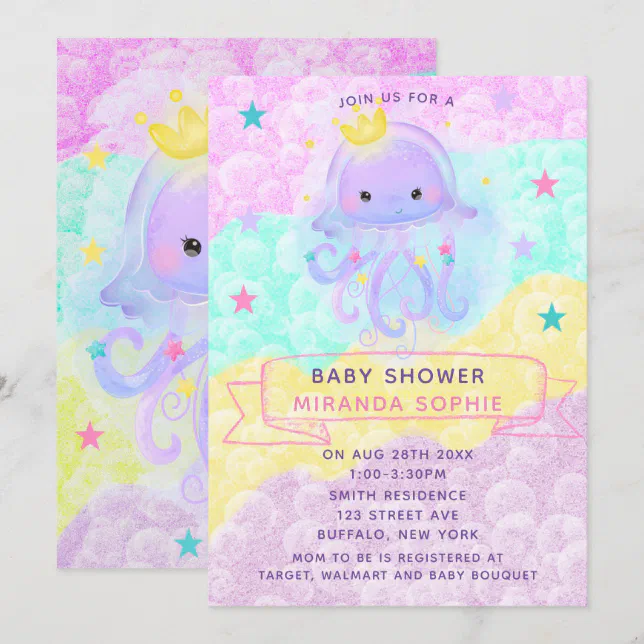Cute Purple Princess Jellyfish Girl Baby Shower Invitation Zazzle