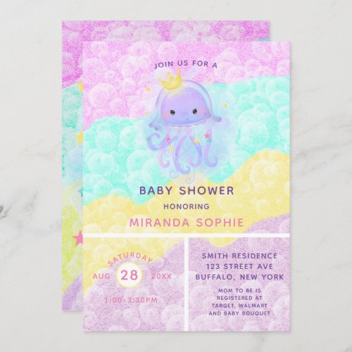 Cute Purple Princess Jellyfish Girl Baby Shower Invitation