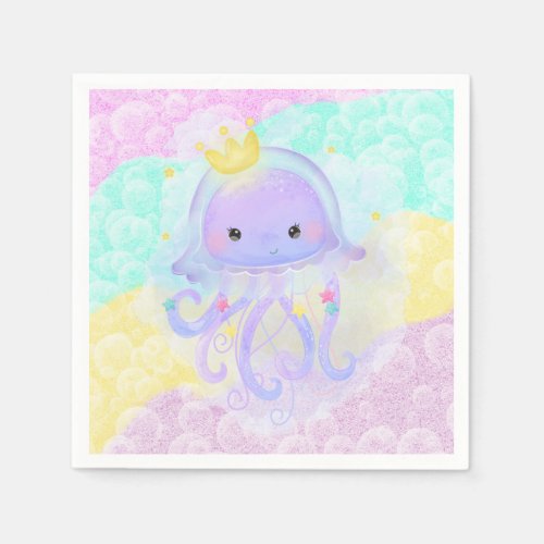 Cute Purple Princess Jellyfish Girl Baby Shower Napkins