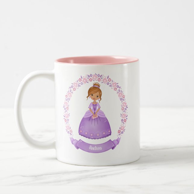 Cute Purple Princess Personalized Two-Tone Coffee Mug (Left)