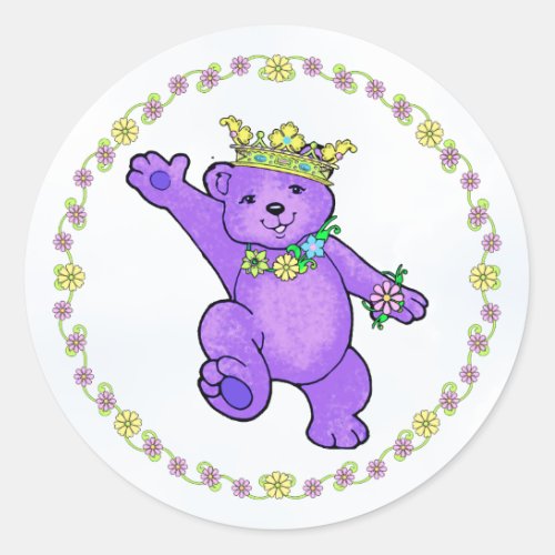 Cute Purple Princess Teddy Bear Classic Round Sticker