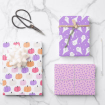 Cute purple pumpkin and ghost Halloween Wrapping Paper Sheets