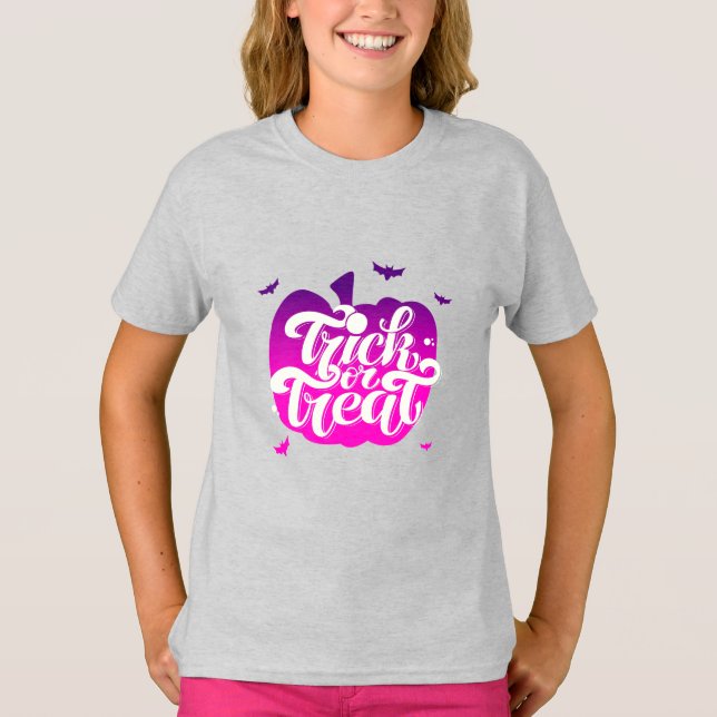 Cute purple Pumpkin and Halloween Typography  T-Shirt (Front)