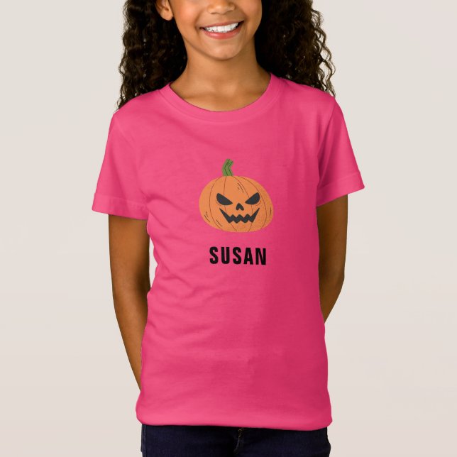 Cute Purple Pumpkin Custom Name Halloween T-Shirt (Front)