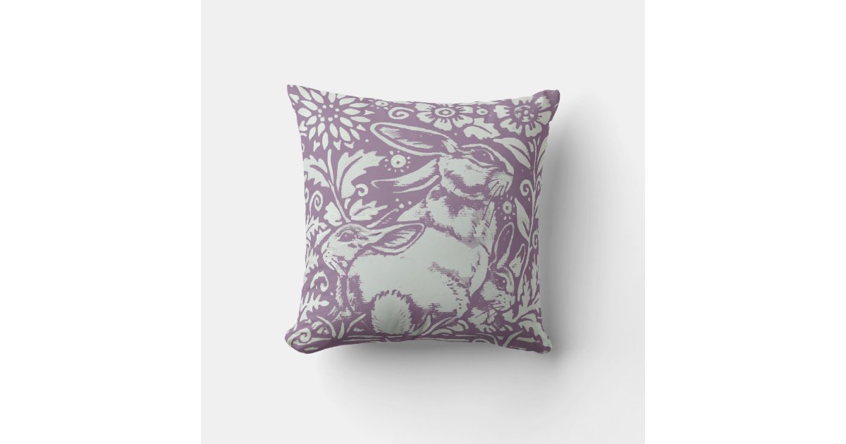 Cute Purple Rabbit Baby Bunny Floral Nursery Decor Throw Pillow | Zazzle
