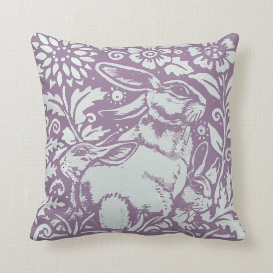 Cute Purple Rabbit Baby Bunny Floral Nursery Decor Throw Pillow ...