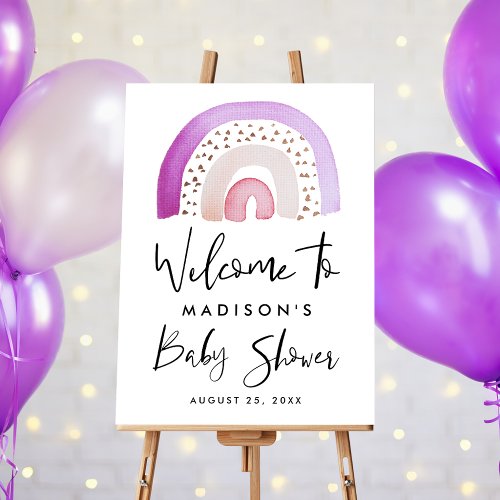 Cute Purple Rainbow Baby Shower Welcome Sign