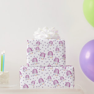 Cute Purple Rainbow Baby Shower Wrapping Paper