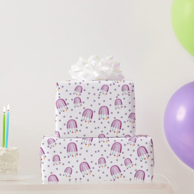 Cute Purple Rainbow Baby Shower Wrapping Paper (Party Gifts)
