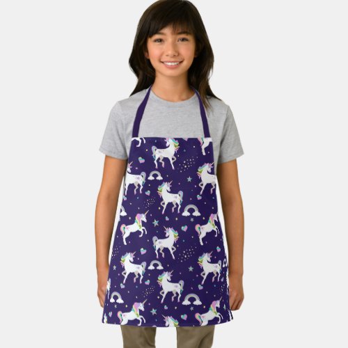 Cute Purple Rainbow Hearts And Stars Unicorn Apron