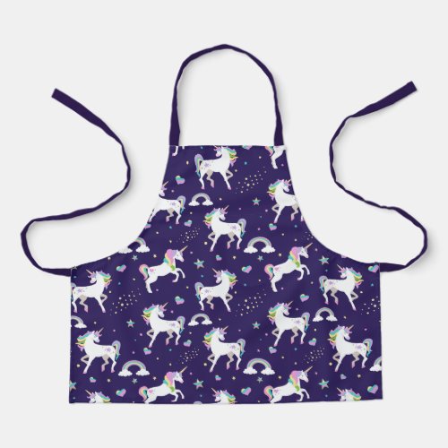 Cute Purple Rainbow Hearts And Stars Unicorn Apron