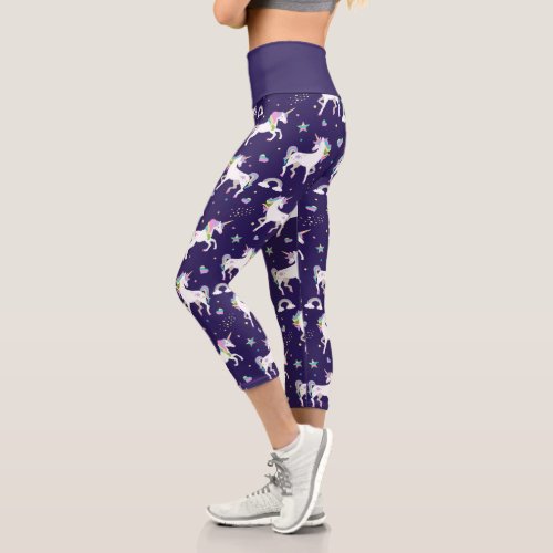 Apparel 16 Cute Purple Rainbow Hearts And Stars Unicorn Capri Leggings