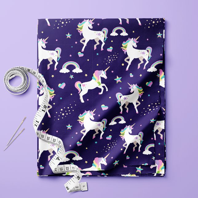 Cute Purple Rainbow Hearts And Stars Unicorn Fabric (Creator Uploaded)